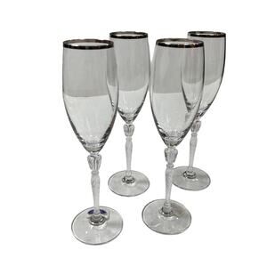 NEW Royal Doulton Oxford Platinum Champagne Flute Set 4 Crystal Glasses Holidays